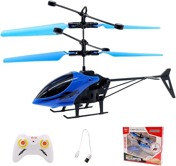 RC Flying Aircraft, Radio Controlled Air Vehicle Model, One Key Takeoff & Landing, Stable Hovering Glider, Indoor Outdoor Portable Flying Device (Blue)