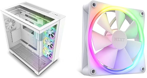 Set Purchase NZXT H9 Elite 2-Layer Mid Tower PC Case Tempered Glass Model White CM-H91EW-01 CS8577 White & F120RGB 120mm RGB Compatible White PC Case Fan RF-R12SF-W1 FN1762