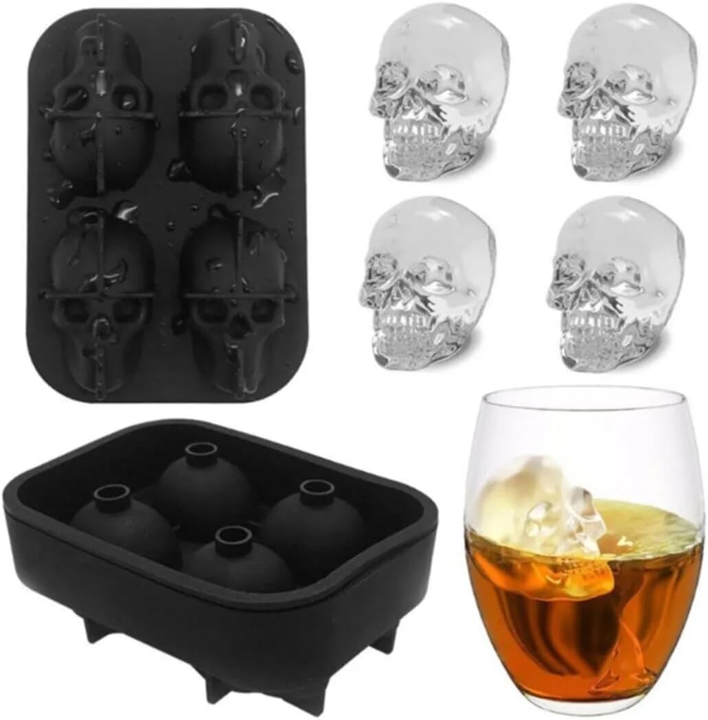 FETHİYE WHOLESALE Dry Head Freezer 4-Piece Skull Freezer, Searched Ice Mold of Cocktails and Parties, FT782378