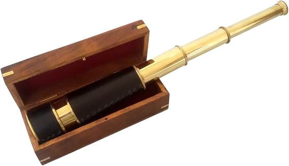 Nautical Brass Spyglass Telescope with Wooden Box Marine Brass Telescope Gift