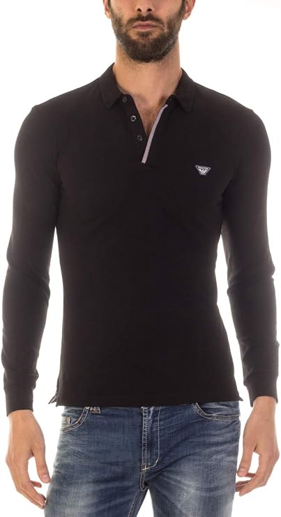 ARMANI JEANS 6X6F16 Pique Long Sleeve Black Polo S Black