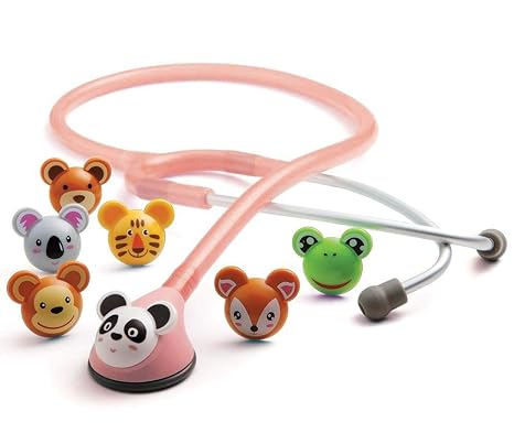 ADC Adscope Adimals 618 Pediatric Stethoscope, AFD Tunable Technology | Single-Sided Composite Chestpiece, Aluminum Binaural, 30 Inch Length, Pink