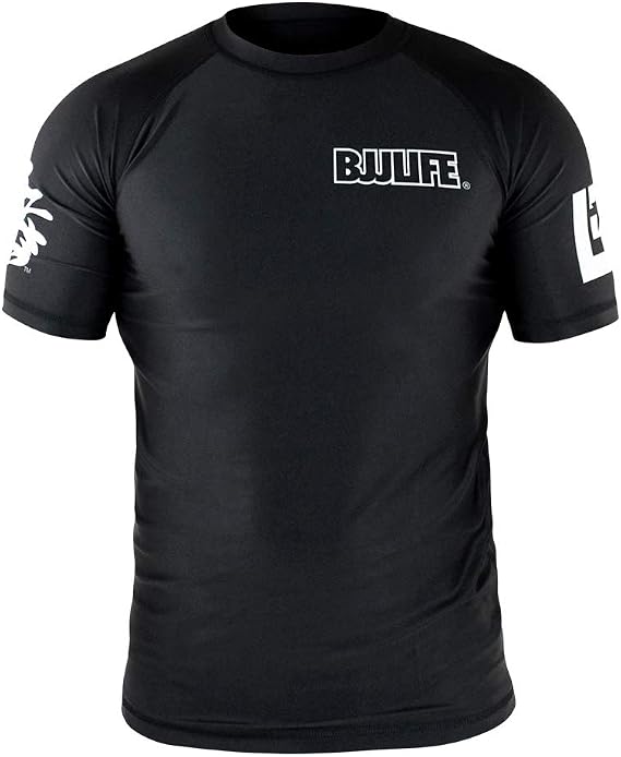 CompLite Ranked Rash Guard | Short Sleeve | No GI Brazilian Jiu Jitsu | MMA BJJ Wrestling Training Water Sports | Black | Large