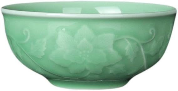 Bowl Cereal 17Ounce Salad Chinese Celadon 6 inches Rice Embossed with Peony Porcelain(1, Green01)