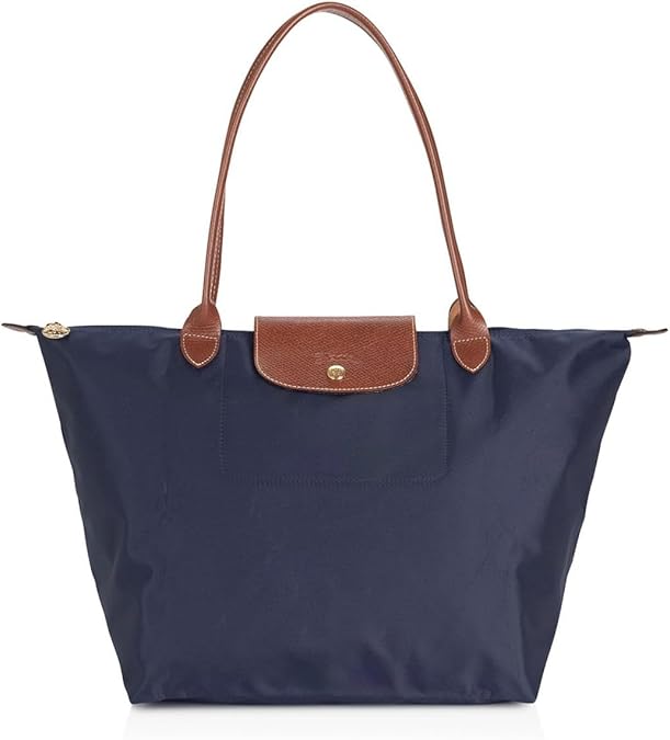 Longchamp Womens Mixed Media Nylon Shoulder Handbag Navy Large