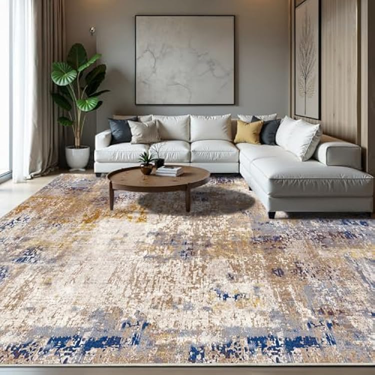 Area Rug 8x10 Washable Rugs Modern Abstract Area Rug Soft Non-Slip Non-Shedding Faux Wool Stain Resistant Floor Carpets for Living Room Bedroom Dining Room Kids Room Home Office Beige, Brown