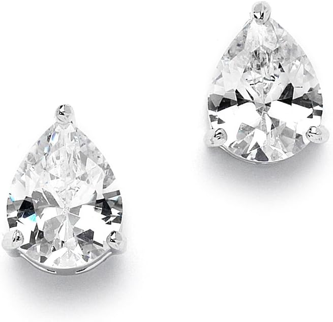 Mariell Cubic Zirconia Stud Earrings, Pear Shape CZ Crystal, 2 Carat Imitation Diamond Stud Earring