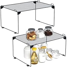 Neudeco Shelf Organizer - Stackable Cabinet Shelves - 2 Pack for Kitchen, Closet, Bathroom, Gray