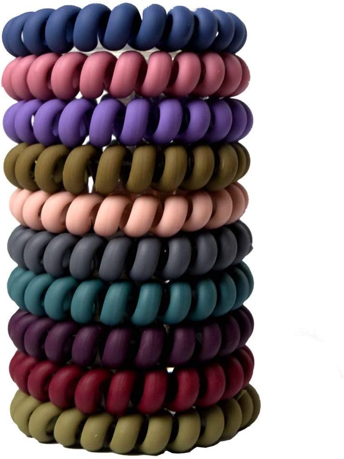 Spiral Hair Ties No Crease, OCHILIMA 10PCS Colorful Coil Hair Ties for Women Phone Cord Hair Ties Elastics Accessories, Matte Phone Cord Hair Ties, Waterproof Hair Coils for Women Girls