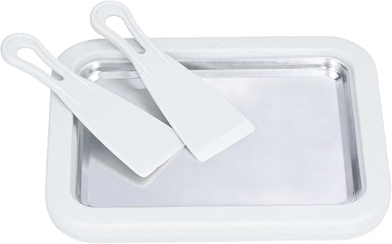 Ice Cream Maker, Frozen Yogurt Sorbet Gelato Rolled Pan with Scraper Food Grade Stainless Steel Cold Sweet Fried Plate for Kids (White)