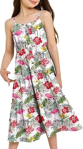 Enlifety Girls Dress Hawaiian Spaghetti Straps Dresses Summer Sundress Size 6 12T