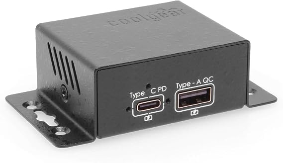 Coolgear Chargeit! Mini 99W Dual Port USB PD Charger - QC 4.0, USB-C PD 3.0 & PPS, Mountable Metal Chassis, Simultaneous Dual Port USB Fast Charging | UL & IEC Compliant (9~24V DC)