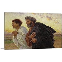 ARTCANVAS Disciples Peter John Running To Sepulchre On Morning Of Resurrection 1898 Canvas Art Print Stretched Framed Painting Picture Poster Giclee Wall Decor by Eugene Burnand - 26" x 18" (1.50" Deep)