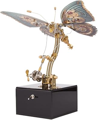 3D Metal Puzzle Dynamic Butterfly with Music Box, 3D DIY Mechanical Dynamic Butterfly Metal Model Kit to Build, 300PCS Metal Steampunk Butterfly 3D Jigsaw Puzzle Assembly Butterfly Gift