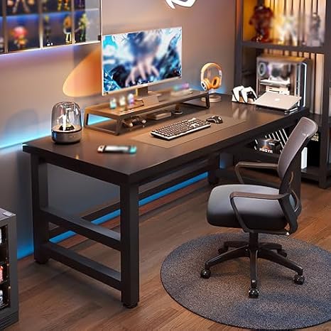 Modern Industrial Computer Desk,Study Writing Table Gaming Desk,Standing Executive Desk PC Laptop Desk for Home Office(140cm, Black)