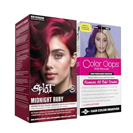 Splat Midnight Ruby Semi-Permanent Hair Dye + Color Oops Bold Remover Bundle, 6 Fl Oz Dye + 2 Applications of Direct Dye Remover, Vegan & Cruelty Free
