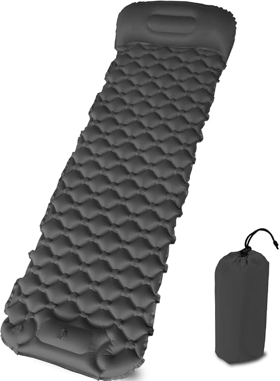 Baiao Ultralight Inflatable Camping Mat - With Integrated Pillow – Lightweight (0.55kg) and Compact Outdoor Sleeping Mat for Hiking and Bikepacking(Black)