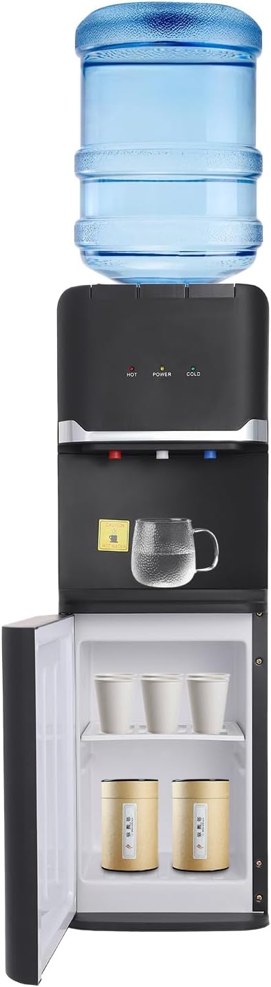 Top Loading Hot/Cold Water Dispenser, Water Cooler for 5 Gallon Bottles and 3 Gallon Bottles w/3 Temperature Settings, Includes Child Safety Lock, Water Machine Perfect for Home, Office(Black)