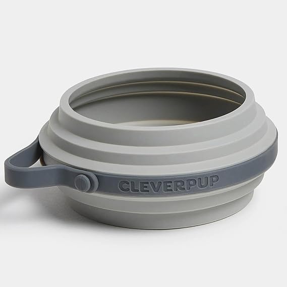 Cleverpup、Nomad 小型折りたたみ式犬用ボウル - 2カップ 食品安全シリコン トラベルボウル 犬用 ポータブル & 頑丈 食品/水 食器洗い機対応 - グレー