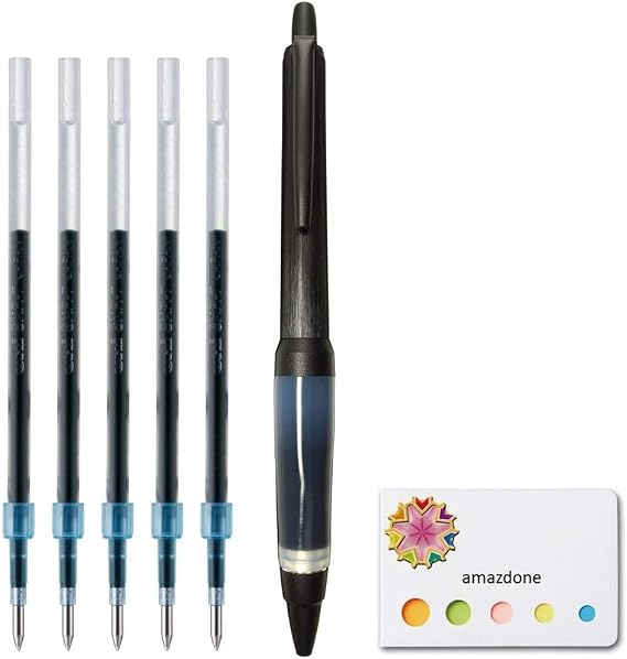 Uni Alpha-Gel Jetstream 0.7 mm Ball Point Pen, Black Body, Black Ink (SXN1000071P24) + 5 Ink Refills set(SXR-7.24) and amazdone Sticky Notes