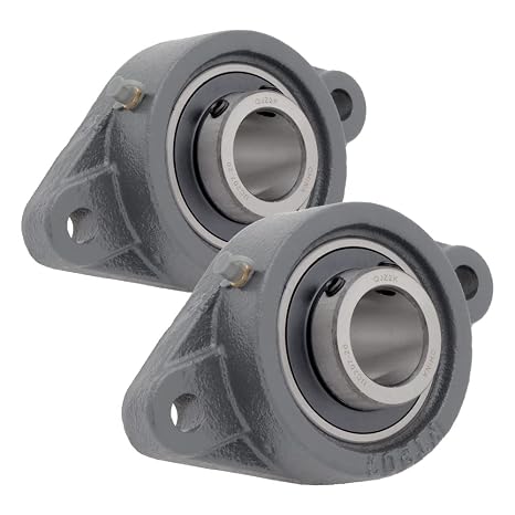 [2-Pack] UCFT207-20 - 2-Bolt Flange-Mount Ball Bearing Unit, Insert Bearing UC207-20, Cast Iron Housing FT207, Bore Shaft 1-1/4 in (31.75 mm), Set Screw Locking, 6-1/8 in (155.575 mm) Flange Length