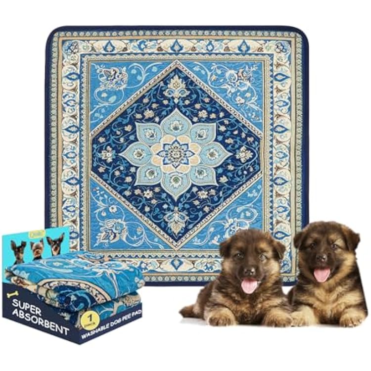 Qeils Washable Pee Pads for Dogs, Reusable Puppy Pads, Super Absorbent Leakproof Dog Training Pads, Non-Slip Potty Pads for Floor, Crate, Couch, Bluelotus, 3030 inch-1 Pack