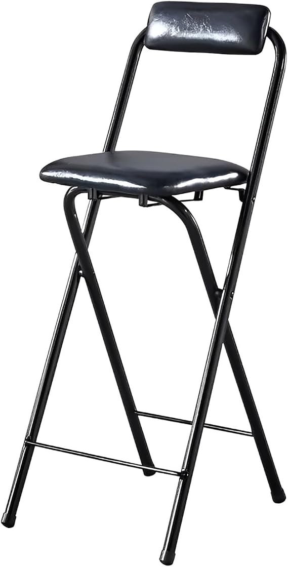 Black Folding Stool with Backrest, Adult Indoor and Outdoor Folding Bar Chair, Portable Folding Counter Height Stool Capacity 115kg/255lb(70cm/28inch)