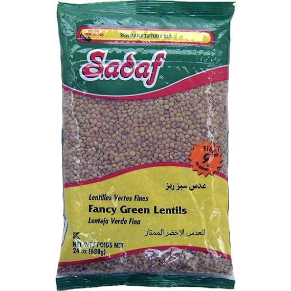 Sadaf Green Lentils - Fancy Green Lentils for Cooking or Food Flavoring - Gourmet Lentils - Lentejas Verdes - Kosher - 24 Oz Resealable Bag