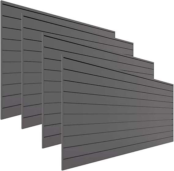 PROSLAT Garage Storage PVC Slatwall Panels - 4 Packs of 8 ft. x 4 ft. Sections (40 Single Slats which Make up 128 sq.ft) (Charcoal) (Dark Gray)