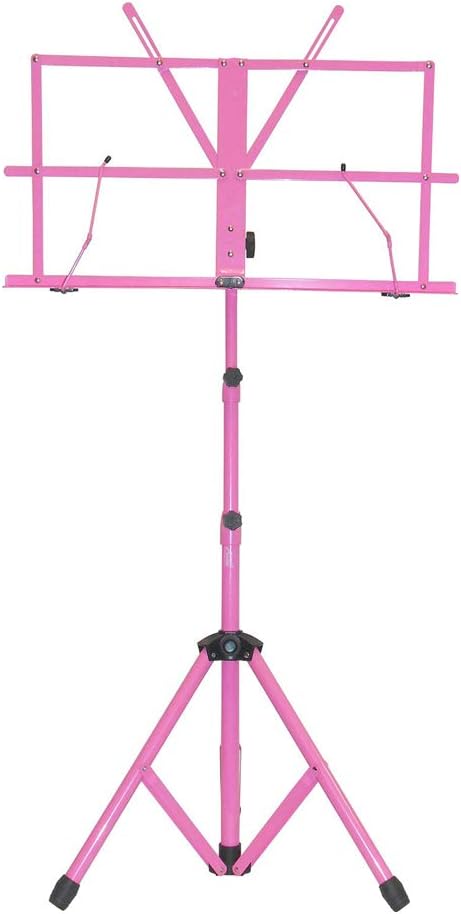SKY Brand New Lightweight Adjustable Folding Music Stand with Carrying Bag-Pink