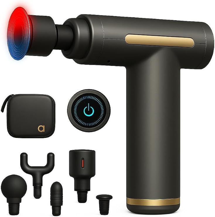 Professional Massage Gun, Black, ABS Plastic, Deep Tissue Massager with 6 Speeds, 40-50dB Quiet Motor, 6 Massage Heads, Handheld, 9x3.5x2.8 Inches (Gray)