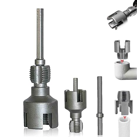 Integrated Internal & External Pipe Threading Tool,1/2'' and 3/4'' Water Pipe Internal and External Integrated Threader, Pipe Thread Cutting Tool for Electric Drill, PVC Thread Maker Tool (1/2")