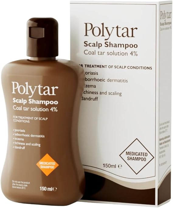 Polytar Scalp Shampoo, For Scalp Conditions, Reduces Itching, Inflammation and Scales, Shampoo Treats Psoriasis, Seborrhoeic Dermatitis, Eczema and Dandruff, Contains Coal Tar Solution, 1 x 150ml | For Scalp Conditions, Reduces Itching, Inflammation & Scales, Treats Psoriasis, Seborrhoeic Dermatitis, Eczema and Dandruff