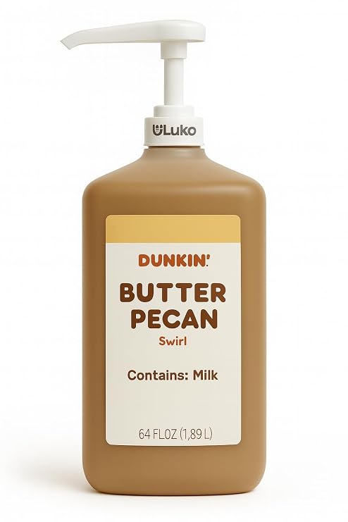 Dunkn Donnuts, Butter Pecan Coffee Syrup, 64 Oz Jug Rich Flavor for Coffee, Desserts, Pancakes, Waffles, Milkshakes, Smooth and Sweet