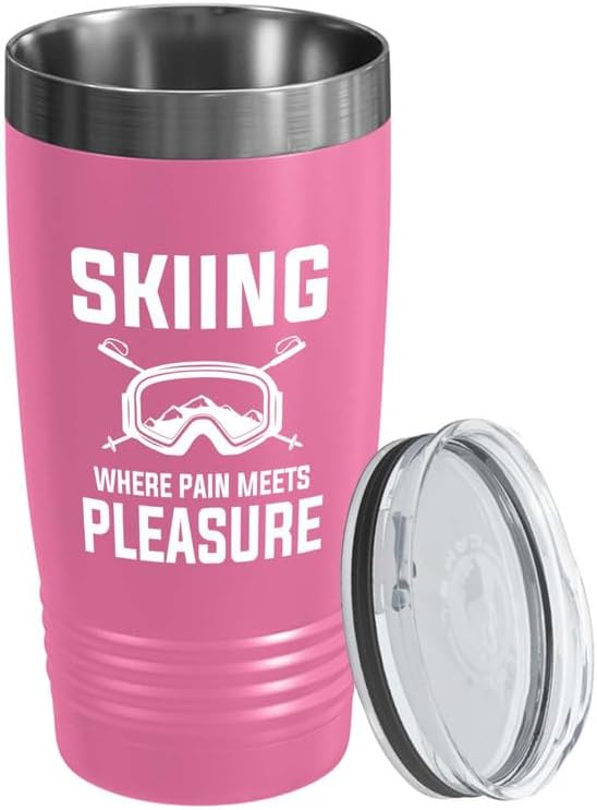 Skiing Pink Edition Viking Tumbler 20oz - where pain meets - Ski Bum Gifts Fun Gifts for Skiers Mountain Camping Water Skiier Gifts