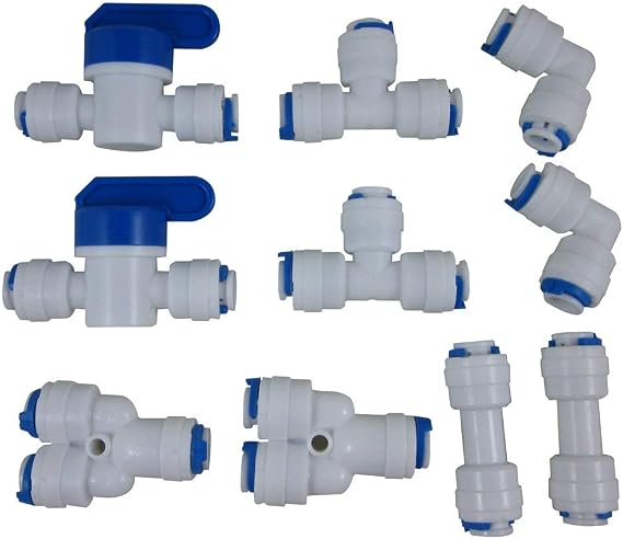 Quick Connector for RO Water Reverse Osmosis System (Pack of 10) (Ball Valve+Y+L+I+T Type)
