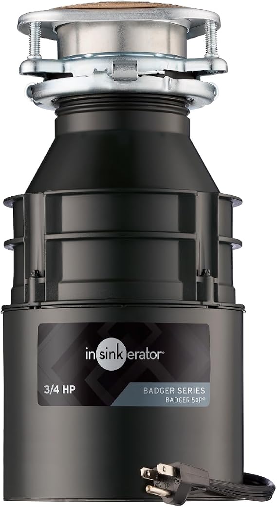 InSinkErator Badger 5XP Garbage Disposal with Power Cord, Badger Series 34 HP Continuous Feed Food Waste Disposer