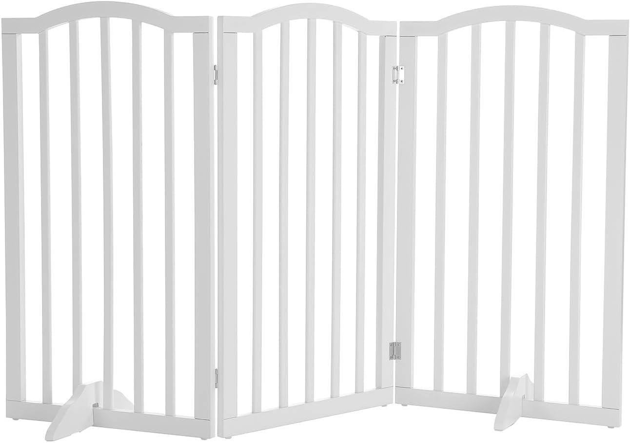 Home Nature Freistehende Baby- & Haustiergitter aus MDF Hunde- und Katzengitter für Türen Treppenschutzgitter für Welpen Faltbare Sicherheitsgitter (Weiß 3 Platten - 139cm Breit)
