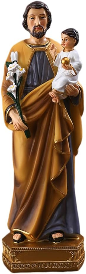 St. Joseph and Child Jesus Statues, Hand-Crafted 8 Inch Saint Joseph Resin Figurines, Catholic Religious Renaissance Collection Decoration, Religious Gift