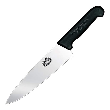 Victorinox Fibrox Pro Chefs Knife, 8 Inch - Swiss Army Kitchen Knife, High Carbon Stainless Steel Blade, Non-Slip Fibrox Handle, Dishwasher Safe, Black