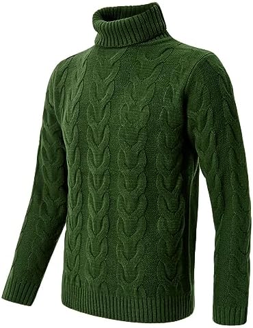 Mens Mock Turtleneck Sweater Casual Cable Knit Long Sleeve Pullover Sweater Slim Fit Twist Knit Sweater