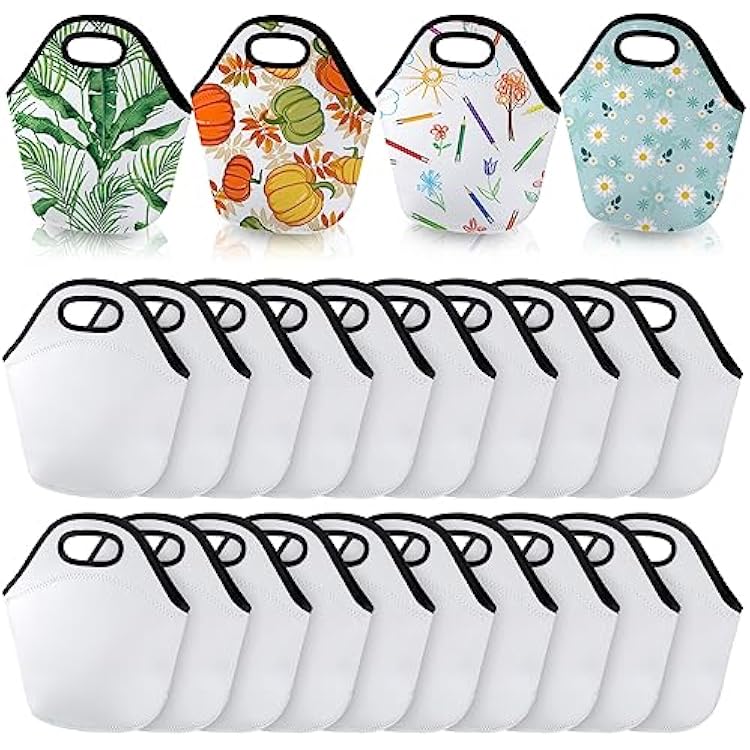 Paterr 24 Pieces Sublimation Blanks Neoprene Lunch Bag Insulated Soft Box Reusable Lightweight Lunch Bag Case Thermal Food Carry Case Handbags with Zipper for Adults Work Travel Picnic DIY, White