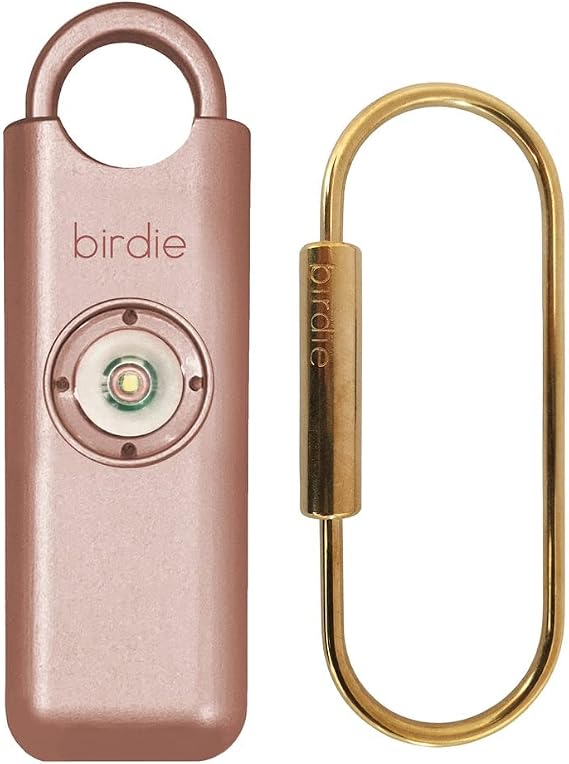 Shes BirdieThe Original Personal Safety Alarm for Women by WomenLoud Siren, Strobe Light and Key Chain in a Variety of Colors (Metallic Rose)