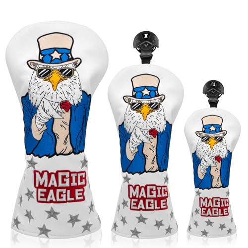 Golf Wood Head Covers Driver Cover 3 Wood Headcover Hybrid Head Covers Embroidery USA Style Magic Eagle Design Golf Club Headcovers Leather Hand-Made Wood Head Covers