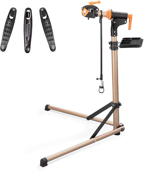 Bike Repair Stand (Max 99lbs) - Aluminum Alloy Foldable Bike Workstand with Tool Tray , Shop Home Mechanics for Mountain Bicycle and Road Bike
