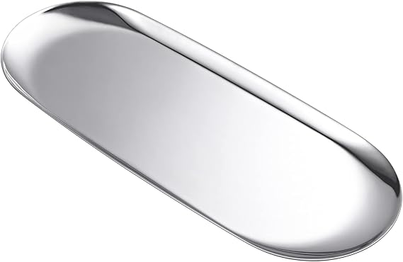 Silver Oval Stainless Steel Tray (30cm x 12cm) Mini Coffee Table Tray for Jewelry, Cosmetic & Candle| Full Mirror-Polished Surface