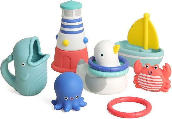 Itzy Ritzy Bathtime Gift Set, 12-Piece Baby Bath Toys, 6+ Months (Nautical)
