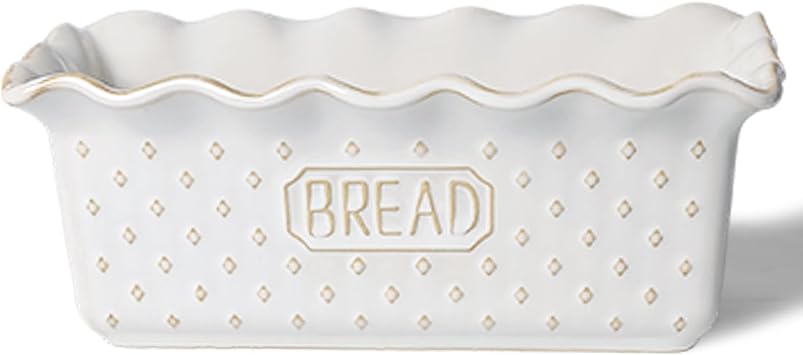 Ceramic Loaf Pan for Baking Bread, 9 x 5 Inch, Nonstick Bread Pans for Cooking, Microwave & Dishwasher Safe, Rectangular Mold (Vintage White)