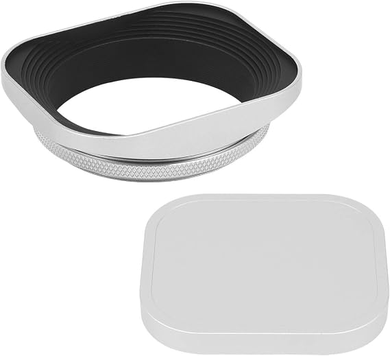 Haoge 55mm Square Metal Screw-in Lens Hood with Cap for Leica APO Summicron-M 90mm f/2 ASPH E55, Summicron-R 50mm f2 E55, Summilux-R 50mm f/1.4 E55, Elmarit-R 28mm f2.8 35 mm f/2.8 E55 Lens Silver