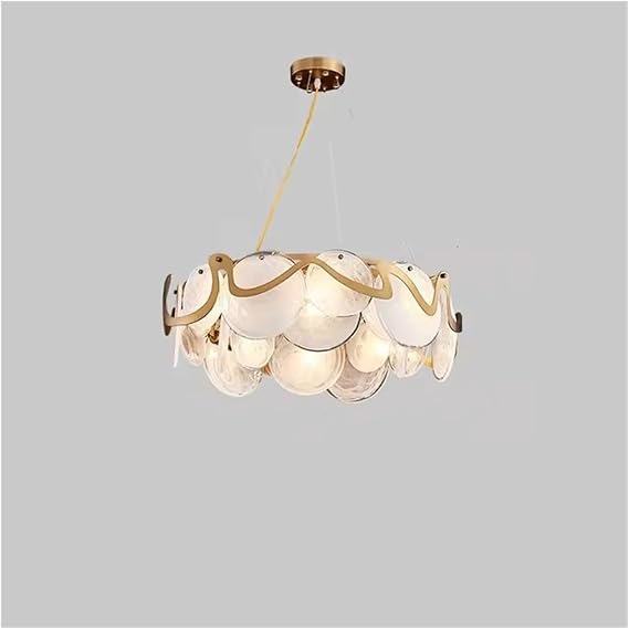 Wrought Iron Round Glass Pendant Chandelier for Dining Table Living Room Kitchen Led Decoration Maison Ring Lighting,Celling Hanging Light